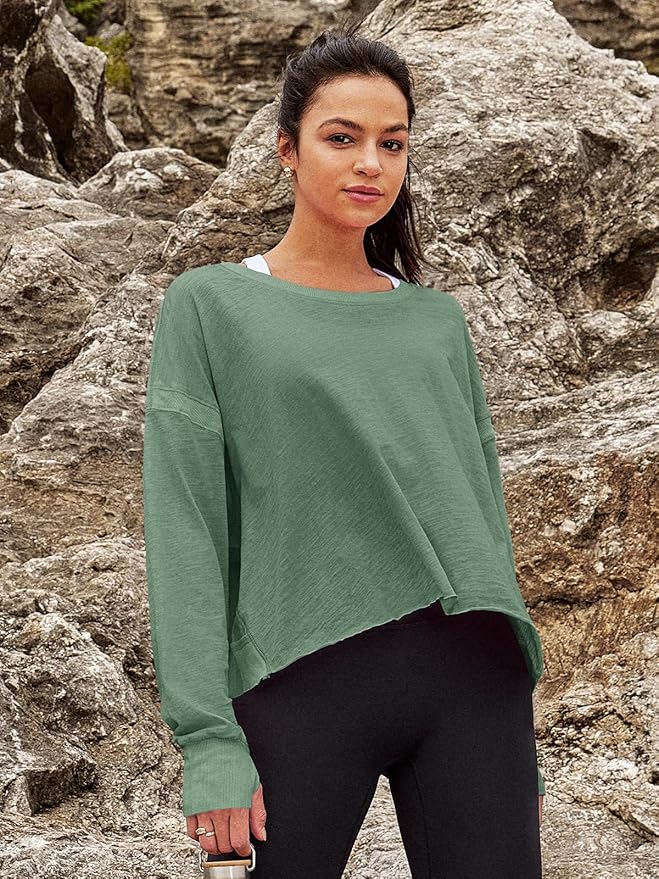 Panadila Womens Open Back Workout Top Long Sleeve Athletic Shirts Casual Crop Running Tee Y2k Yoga