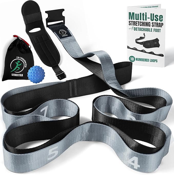 Stretch Strap with Loops Physical Therapy - Full Body Exercise Straps for Stretching with Detachable Foot - Leg & Calf Stretcher for Plantar Fasciitis, Physical Therapy, Pain Relief, and Flexibility