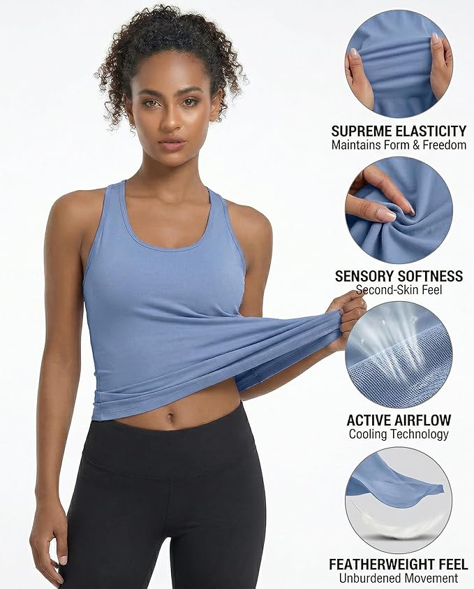 6 or 5 Pack Workout Tank Tops for Women, Athletic Racerback Sports Tank Tops, Compression Sleeveless Dry Fit Shirts