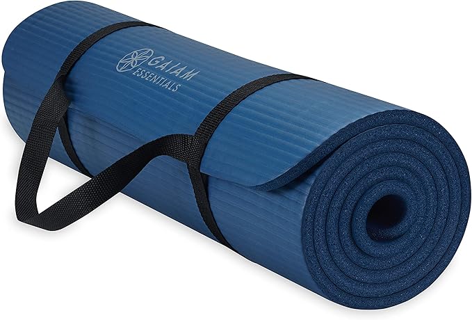 Gaiam Yoga Mat, Pilates & Exercise Mat, Thick 2/5" (10mm) Workout Mat with Easy-Cinch Carrying Strap for Home & Gym Workouts