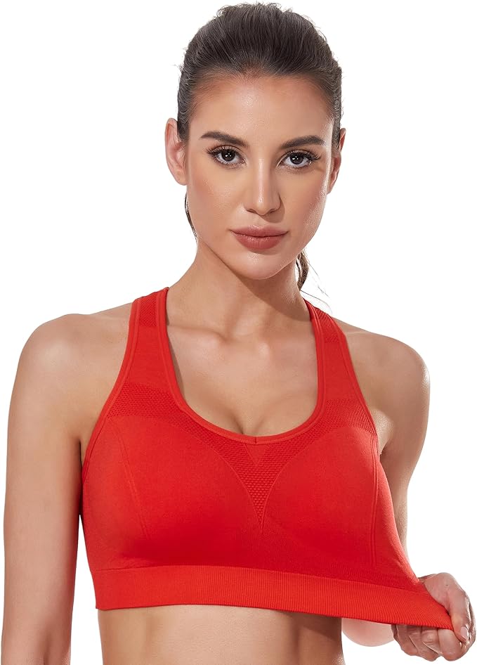 Women's Seamless Racerback Sports Bra High Impact Support Yoga Gym Workout Fitness