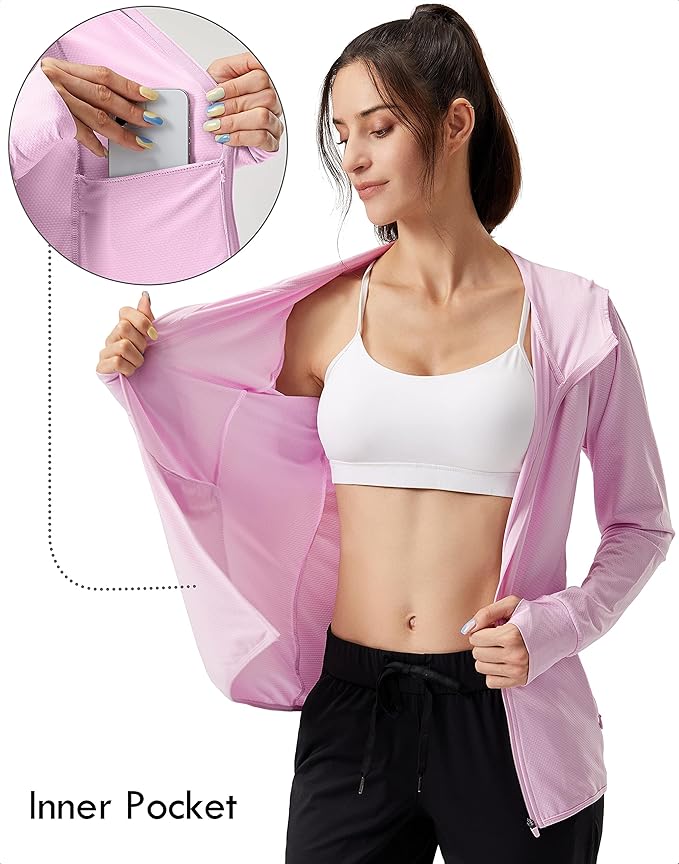 Soothfeel Women's UPF 50+ Sun Protection Hoodie Jacket Lightweight Long Sleeve Sun Shirt for Women with Pocket Hiking Outdoor