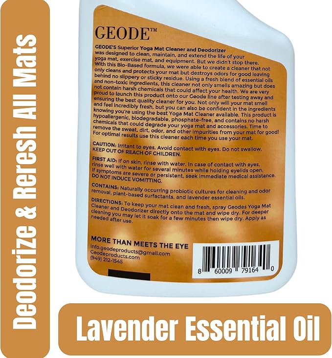 Geode Yoga Mat Cleaner and Deodorizer Spray - Sweet Lavender Essential Oils, Easy to use-Non-Toxic, Ideal for Exercise Mats, Pilates Reformer, all Yoga Mats - Safe & Natural ingredients. (32oz-Quart)