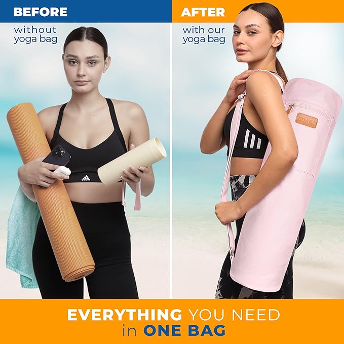 UDANA Yoga Mat Bag – Heavy Duty Canvas Carrier with 3 Pockets & Full Zip – Available in 3 Sizes (16L, 18L, 34L) - Multiple Colors