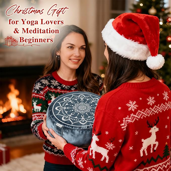 Hihealer Meditation Cushion, Traditional Tibetan Meditation Pillow Velvet Cover - Large Floor Cushion Seating for Adults - Yoga Buckwheat Bolster for Women、Moms