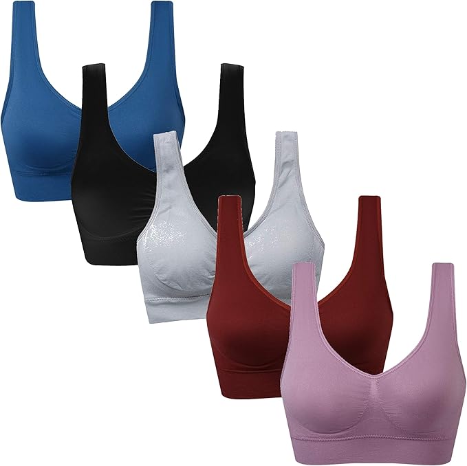 Vermilion Bird Women's 3 Pack Seamless Comfortable Sports Bra with Removable Pads