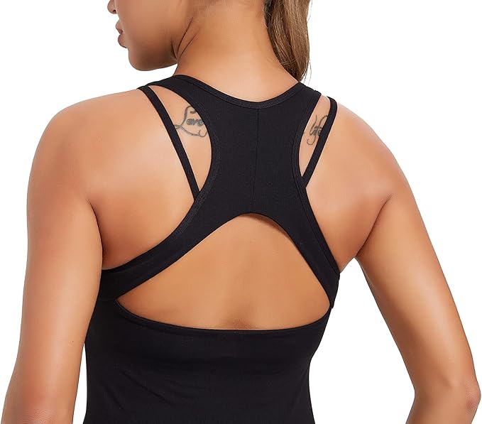 RUNNING GIRL Workout Tank Tops with Built in Bras for Women,Compression Shirt Strappy Back Athletic Yoga Tops