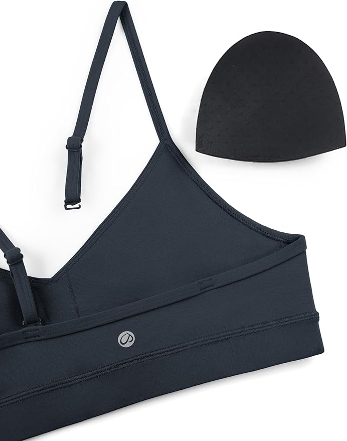 CRZ YOGA Butterluxe V-Neck Sports Bras for Women - Adjustable Thin Straps Padded Yoga Top Basic Wireless Camisole
