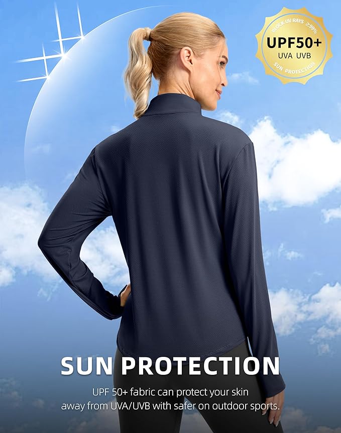 Soothfeel Women's UPF 50+ Lightweight Athletic Jackets Sun Protection Zip Up Long Sleeve Shirts Hiking Workout Outdoor Pocket