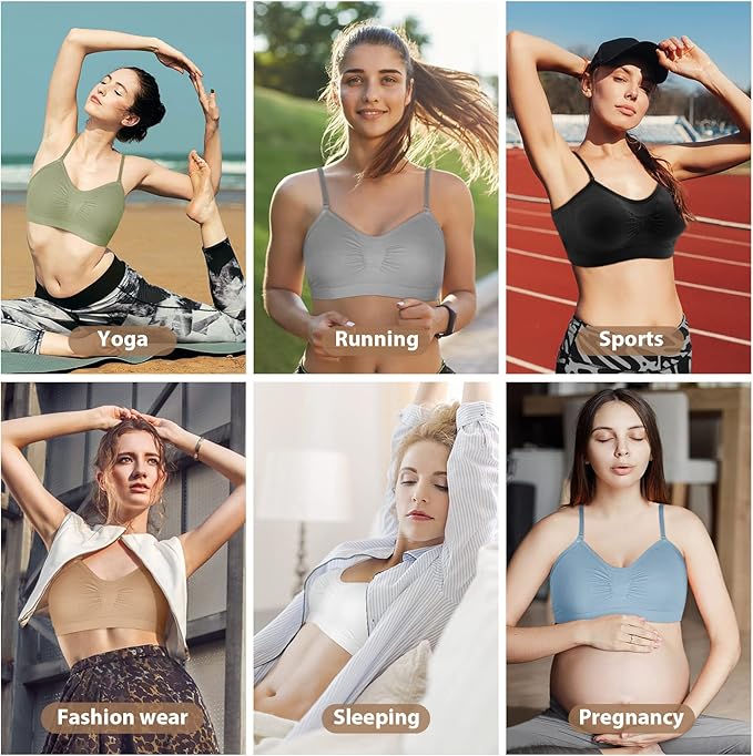 Omisy 4 Pieces V Neck Padded Bralette Cami Bra Wireless Tank Top Sports Bra with Adjustable Straps