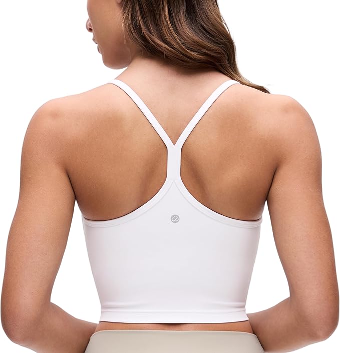 CRZ YOGA Butterluxe Y Back Crop Tank Tops for Women - Spaghetti Straps Racerback Padded Yoga Workout Longline Sports Bras