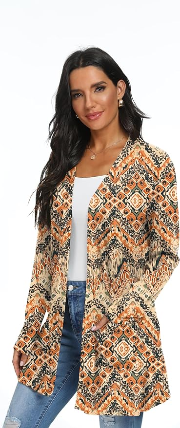Womens Casual Lightweight with Pocketes Long Sleeve Open Front Cardigan
