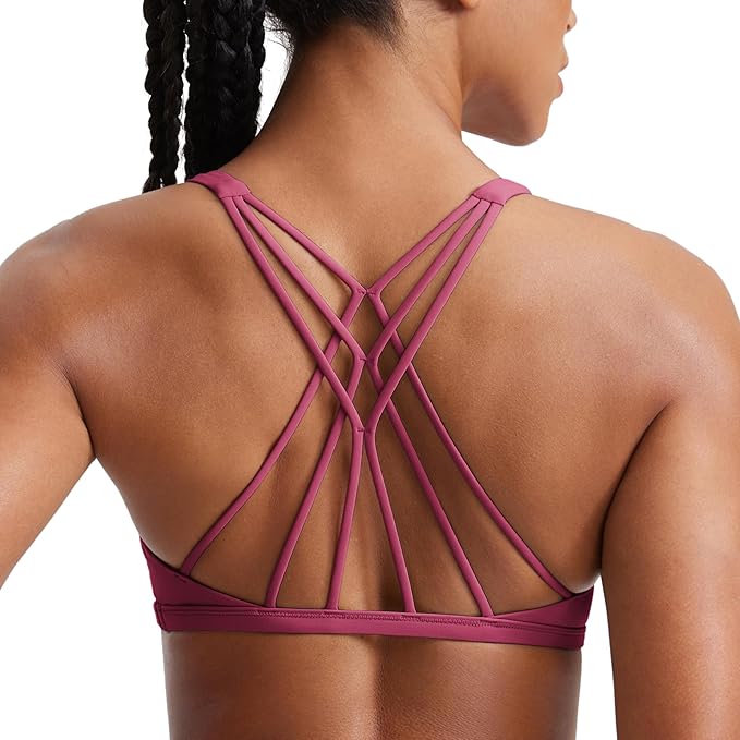 CRZ YOGA Womens Naked Feeling Criss Cross Sports Bra - Strappy Back Padded Medium Support Wireless Gym Cami Workout Yoga