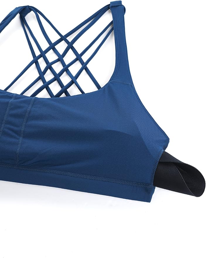 CRZ YOGA Naked Feeling Strappy Sports Bras for Women - Criss Cross Back Wireless Padded Cami Yoga Workout Top
