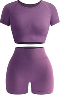 OLCHEE Womens Workout Sets 2 Piece - Seamless Acid Wash Yoga Outfits Shorts and Crop Top Matching Gym Athletic Clothing Set