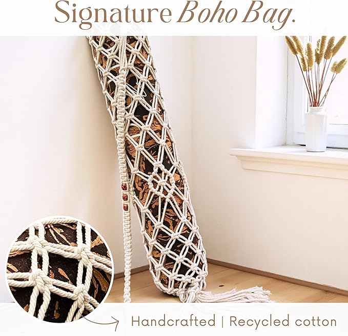 Deluxe Cork Yoga Mat – Gold, Coffee or Vegan Leather Cork Surface & Natural Rubber Base – Premium Natural & Eco Friendly Materials – Includes Signature Handmade Boho Bag