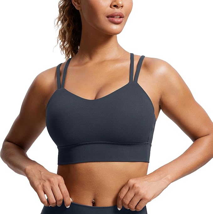 CRZ YOGA Softness Mold Butterluxe Strappy Longline Sports Bras for Women - Double Spaghetti Strap Workout Yoga Crop Top