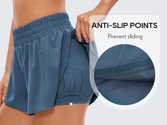 CRZ YOGA 2 in 1 Split Flowy Running Shorts for Women 3" - High Waisted Quick Dry Skirts for Tennis Workout Athletic Lounge