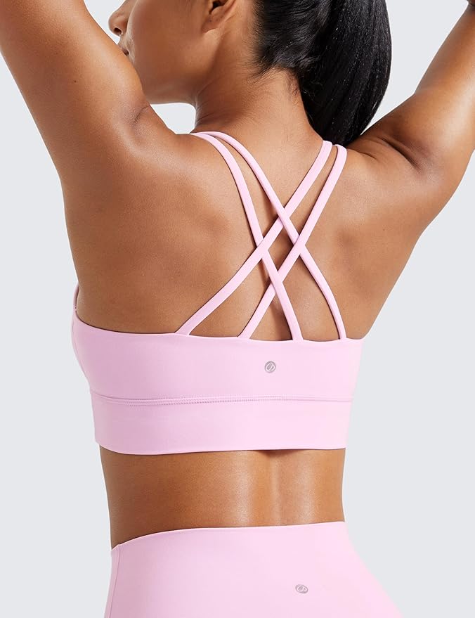 CRZ YOGA Softness Mold Butterluxe Strappy Longline Sports Bras for Women - Double Spaghetti Strap Workout Yoga Crop Top