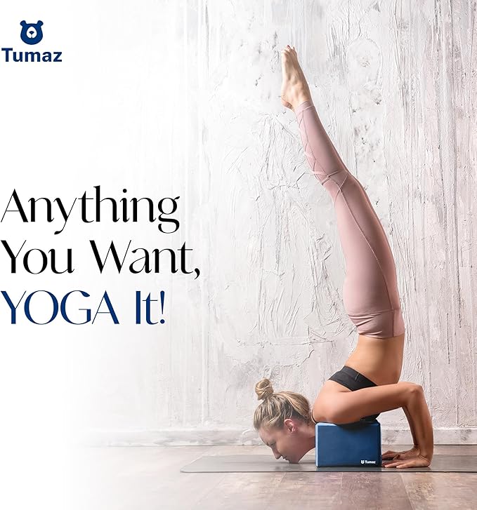 Tumaz Non-Slip Yoga Blocks 2-Pack - High Density/Lightweight EVA Foam & Natural Cork for Stability, Premium Set with E-Book Included