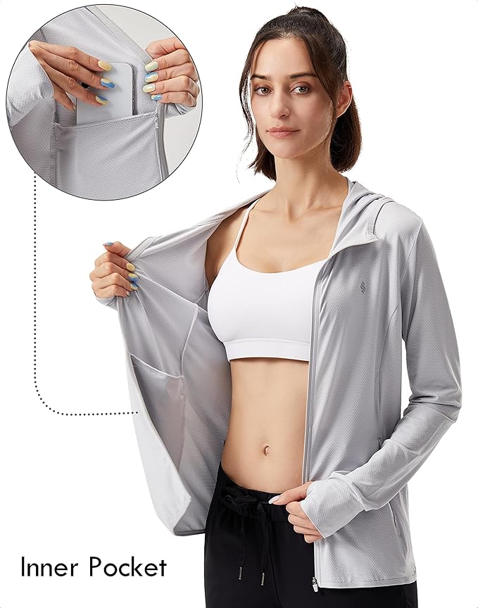 Soothfeel Women's UPF 50+ Sun Protection Hoodie Jacket Lightweight Long Sleeve Sun Shirt for Women with Pocket Hiking Outdoor