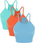 ODODOS Women's Crop 3-Pack Seamless Rib-Knit Camisole Crop Tank Tops