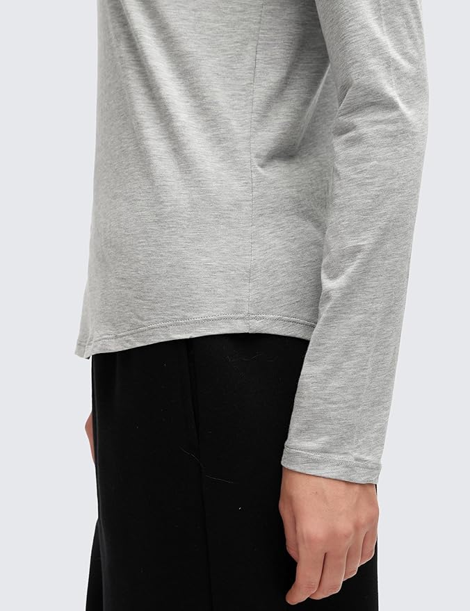 CRZ YOGA Pima Cotton Crewneck Long Sleeve Shirts for Women - Workout Athletic Yoga Casual Tops Soft Plain T-Shirt