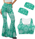 4 Piece Gym Sets Women Racerback Sports Bra with Back Pocket, Matching Flare Yoga Pants And Sweatband