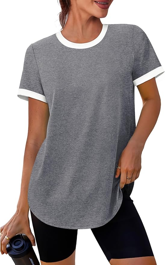 Womens Workout Tops Summer Short Sleeve Shirts Athletic Color Block Gym Clothes Outfits Sun Protection UPF 50+ T Shirts