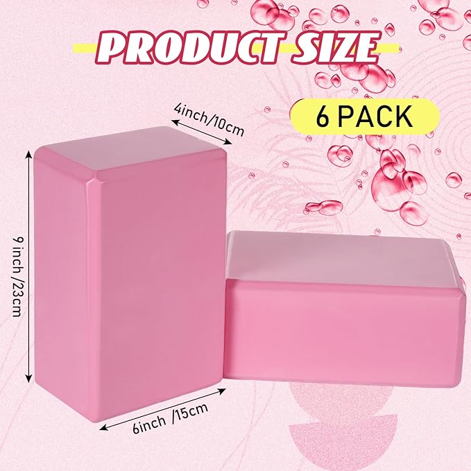 Wettarn 6 Pack Yoga Blocks 9 x 6 x 4 Inch Eva Foam Lightweight Non Slip Yoga Props for Yoga Pilates Stretching Meditation