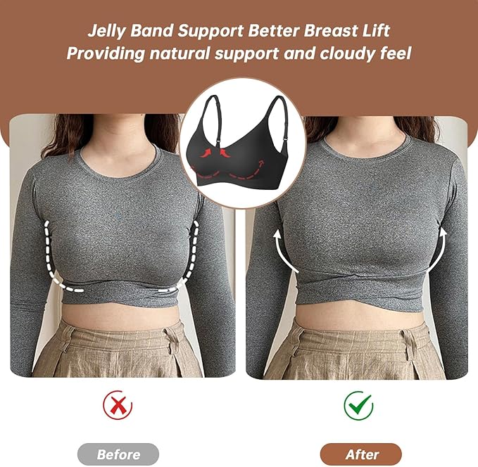 OEAK Womens Wireless Jelly Bras Comfortable Push Up Bra No Underwire Gel Bra Full Support Lift Everyday Seamless Tshirt Bras