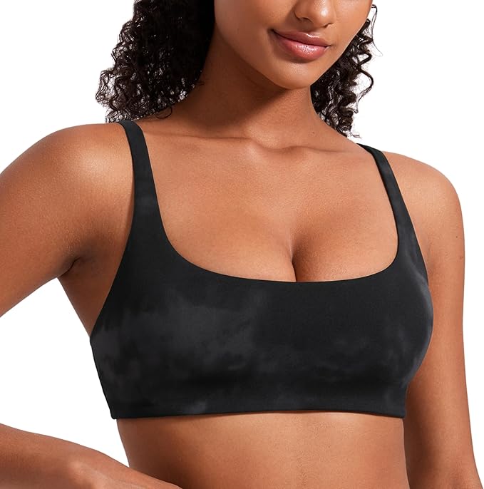 CRZ YOGA Butterluxe Square Neck Spaghetti Strap Sports Bras for Women - Low Coverage Yoga Wireless Padded Cami Crop Top