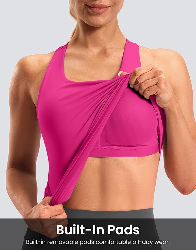 Soothfeel Womens Workout Tank Tops with Built in Bra Racerback Athletic Yoga Top High Neck Sports Gym Sleeveless Shirts