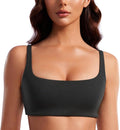 CRZ YOGA Butterluxe Square Neck Spaghetti Strap Sports Bras for Women - Low Coverage Yoga Wireless Padded Cami Crop Top