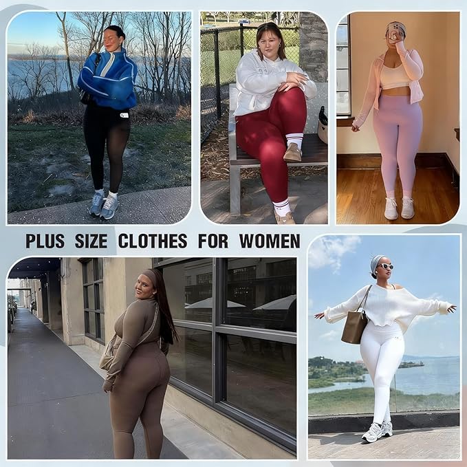 Plus Size Leggings for Women with Pockets-Stretchy XL-5XL Yoga Pants Tummy Control High Waist Workout Leggings