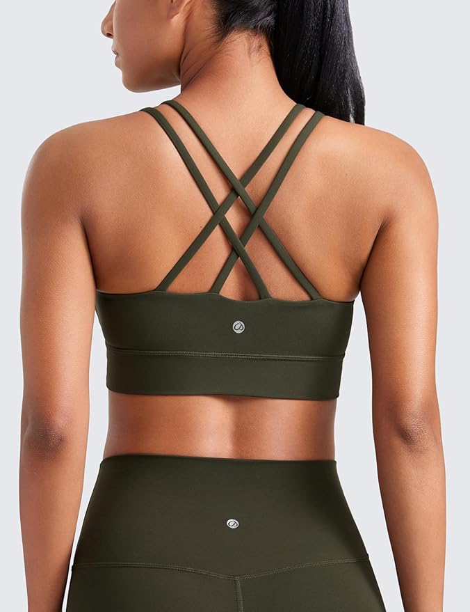 CRZ YOGA Softness Mold Butterluxe Strappy Longline Sports Bras for Women - Double Spaghetti Strap Workout Yoga Crop Top