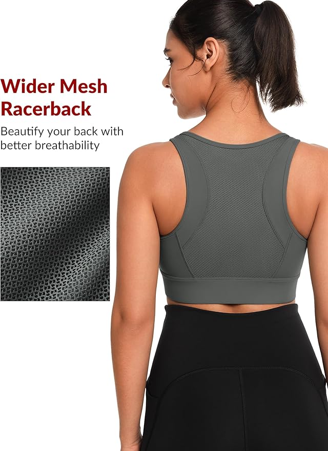 Yvette Front Closure Sports Bras for Women High Support Large Bust Supportive Sports Bra High Impact for Running