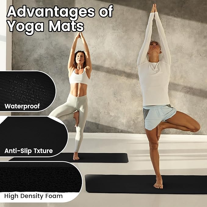 Fitvids Yoga Mat, 1/2-Inch Extra Thick High Density Exercise Mat, Anti-Tear Exercise Yoga Mat with Carrying Strap, Suitable for Various Yoga Exercises