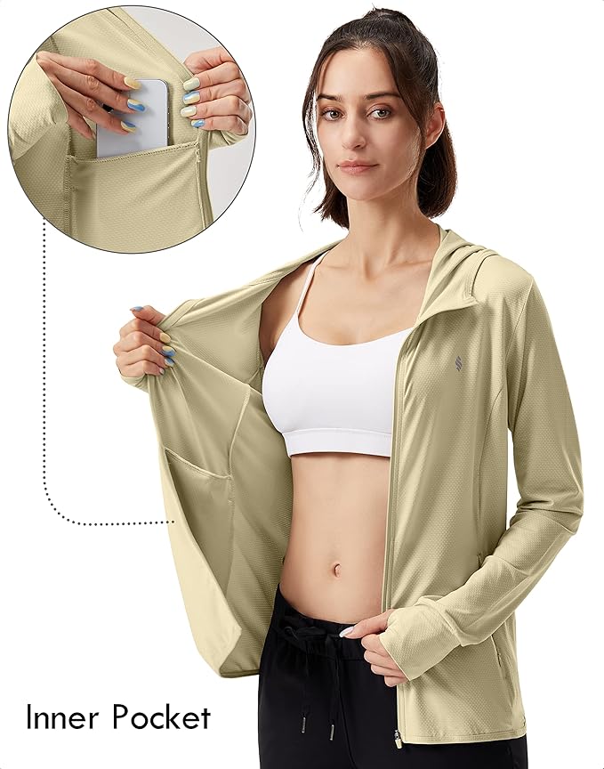 Soothfeel Women's UPF 50+ Sun Protection Hoodie Jacket Lightweight Long Sleeve Sun Shirt for Women with Pocket Hiking Outdoor