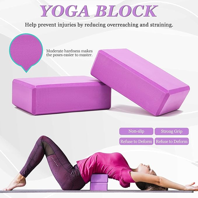 All in One Yoga Wheel Set, Soft Foam Roller Wheel for Back Pain & Stretching, Yoga Blocks 2 Pack with Strap, Trigger Point Therapy Massage Ball for Deep Tissue, Yoga Starter Kit for Beginner