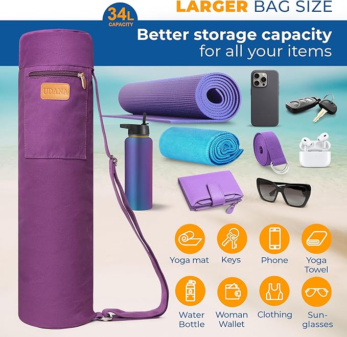 UDANA Yoga Mat Bag – Heavy Duty Canvas Carrier with 3 Pockets & Full Zip – Available in 3 Sizes (16L, 18L, 34L) - Multiple Colors