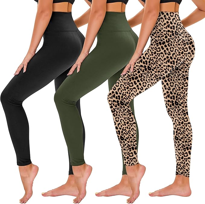 TNNZEET 3 Pack Leggings for Women - Black Tummy Control High Waisted Soft Yoga Pants for Workout Gym Running with Pockets