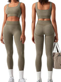OLCHEE Womens Workout Sets 2 Piece Seamless Square Neck Sports Bra Padded Butt Lifting Leggings High Waist Yoga Gym Outfits