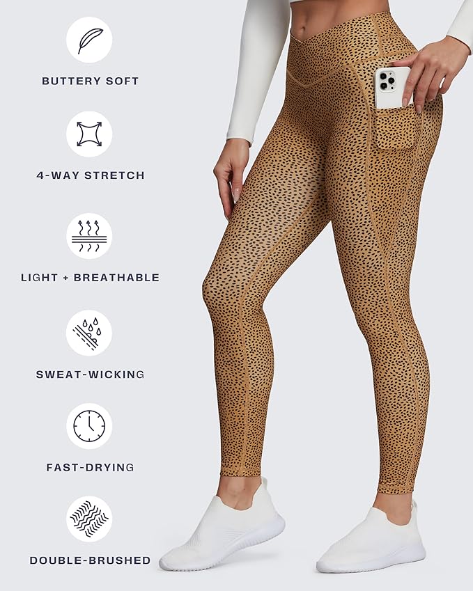 Aoxjox Women's Trinity High Waisted Yoga Pants with Pockets Cross-Waist Tummy Control Buttery Soft Workout Leggings 26"