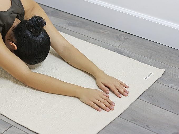 Live Well 360 Handmade Organic Cotton Yoga Mat - Non-Toxic, Chemical-free and All Natural Cloth Yoga Mat - Exercise, Workout, & Fitness Rug - Woven Material - Absorbent & Washable - 78" x 27"