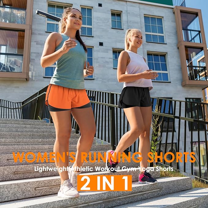 Yevrimow Women's 2 in 1 Running Shorts for Gym Yoga Workout Athletic Shorts High-Waisted Shorts with Liner Pockets