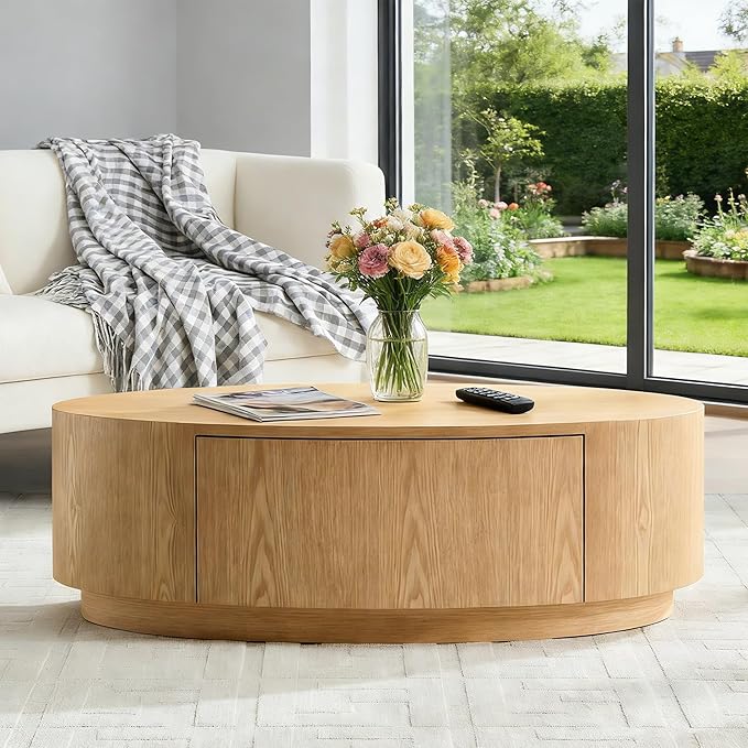 47.24” Wood Coffee Table with Storage MDF Center Table with Drawer Side Table Dinning Table for Living Room, Apartment, Office. (Natural)