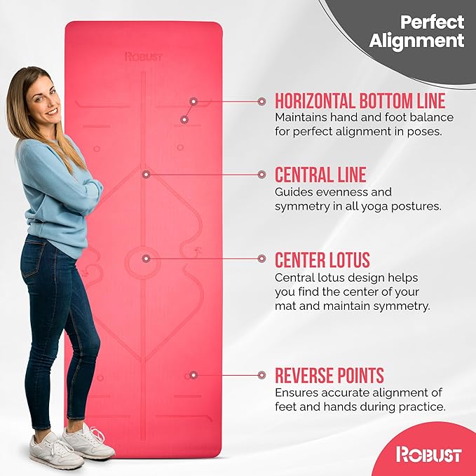 Robust Extra Thick Yoga Mat 1/4 & 1/3 & 2/5 Inch - Non Slip Exercise Mat with Alignment Lines, Carrying Strap, TPE Eco-Friendly Material for Knee Support, Sweat-Proof 72" x 24" for Women & Men
