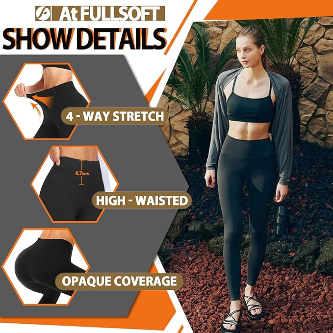 FULLSOFT 3 Pack Leggings for Women High Waisted Soft Black Yoga Pants for Workout Athletic Running Reg & Plus Size
