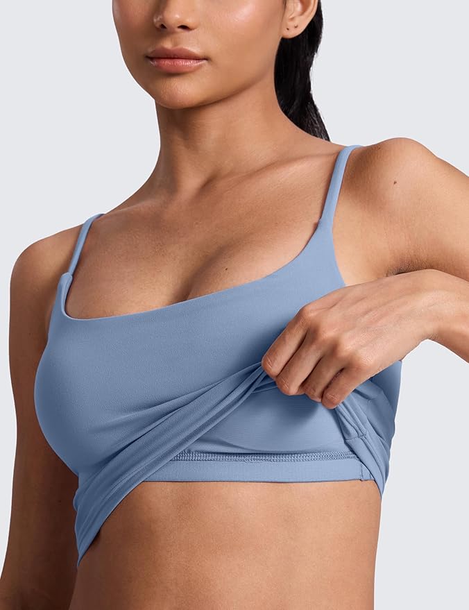 CRZ YOGA Butterlift Adjustable U Back Crop Tank Tops for Women - Padded Camisole Scoop Neck Workout Longline Sports Bras